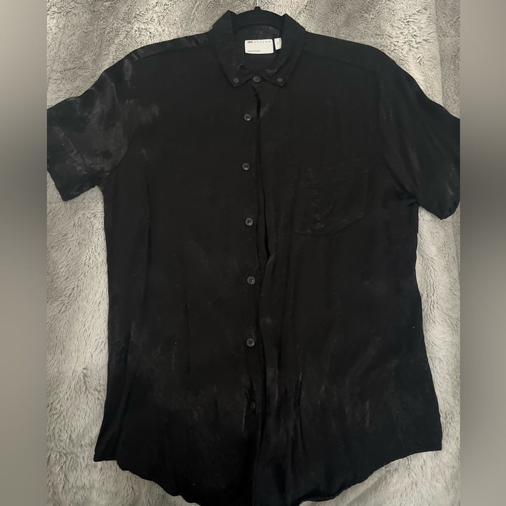 WORN TWICE ASOS Satin muscle shirt Black floral jacquard Medium button up